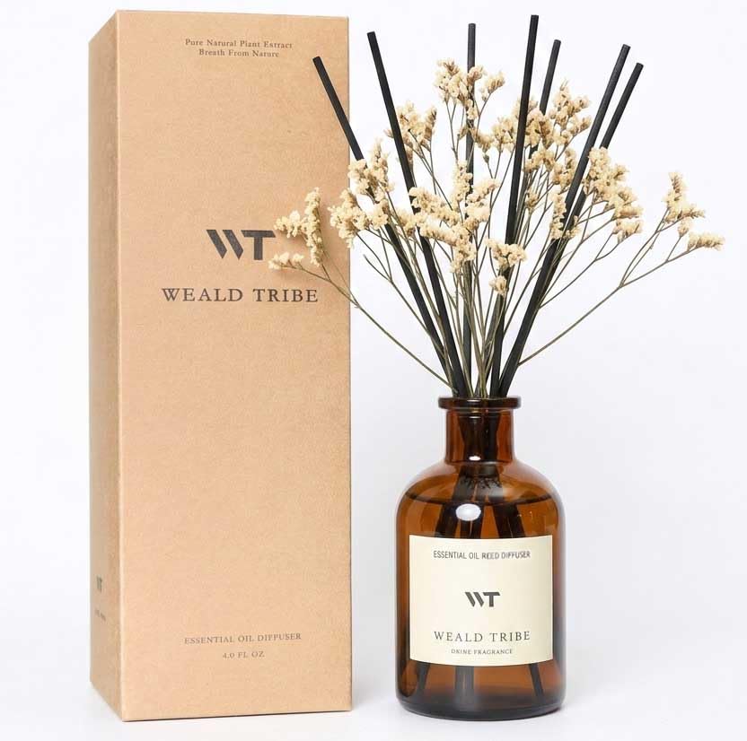 WEALD TRIBE Flower Reed Diffuser Set Clean White Linen Scent for Bathroom Air Fresheners | 4.0 fl oz Fragrance Oils with Sticks Home Fragrance Defusers | House Bedroom Office Shelf Decor & Gift