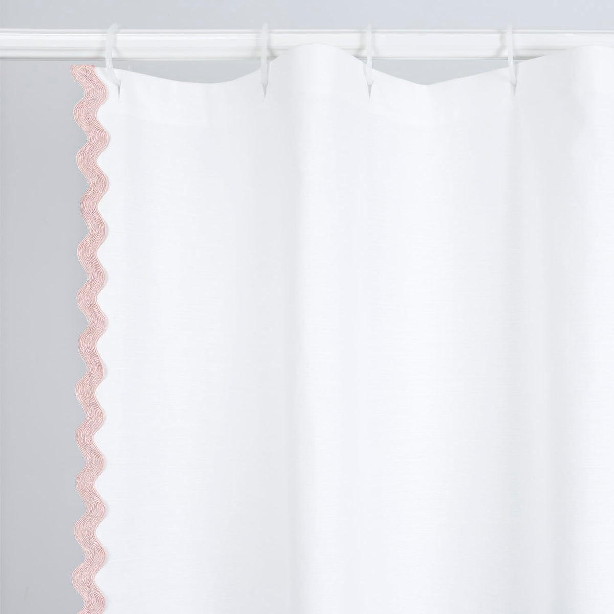 Scalloped Shower Curtain Cotton Pink White for Bathroom Textured 72x72
