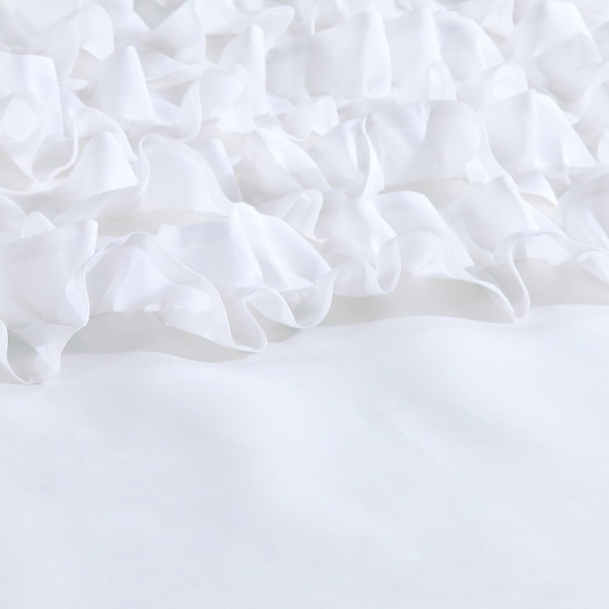 Ruffle Shower Curtain, White Fabric Shower Curtain with Handmade Ruffles, Farmhouse Chic Bath Curtains, 72" W x 72" H