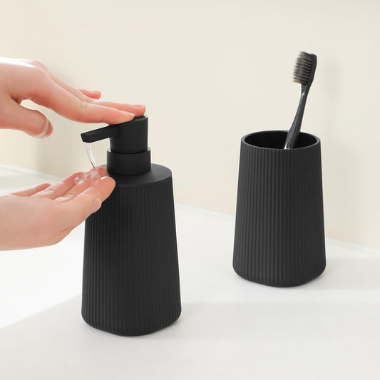 YAUKPH Bathroom Soap Dispenser and Toothbrush Holder Striped Black