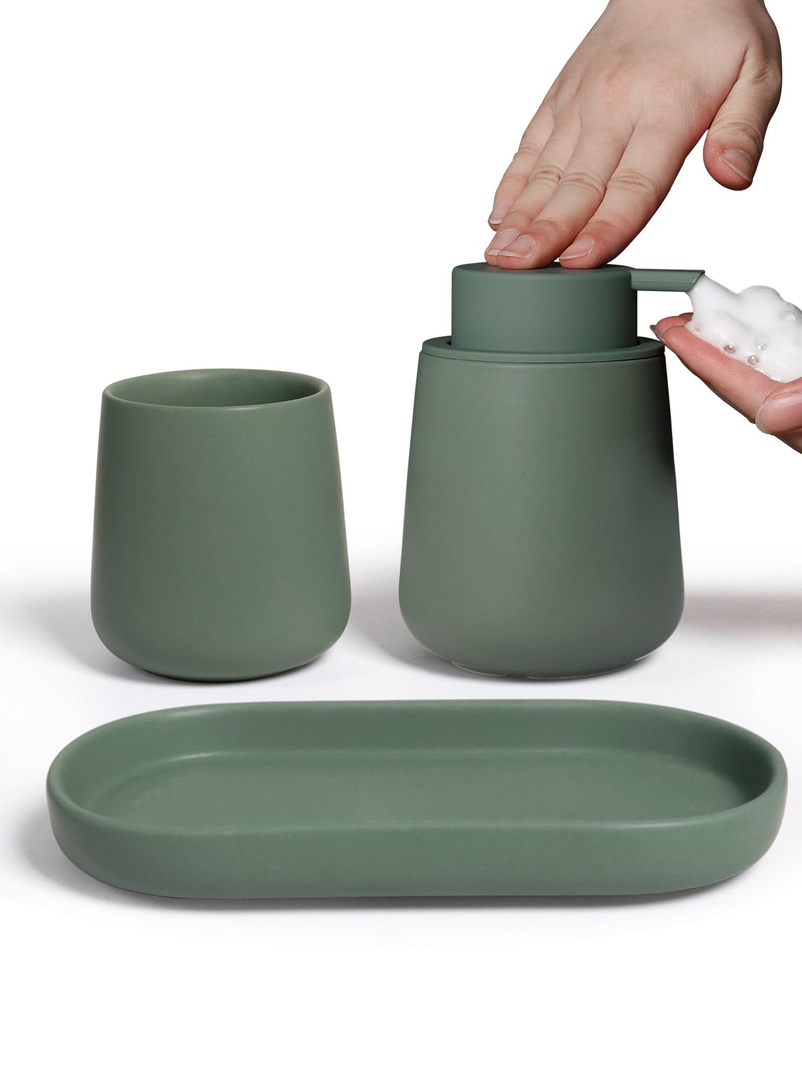 INGOFIN Ceramic Bathroom Accessories Set, Soap Dispenser &Toothbrush Holder