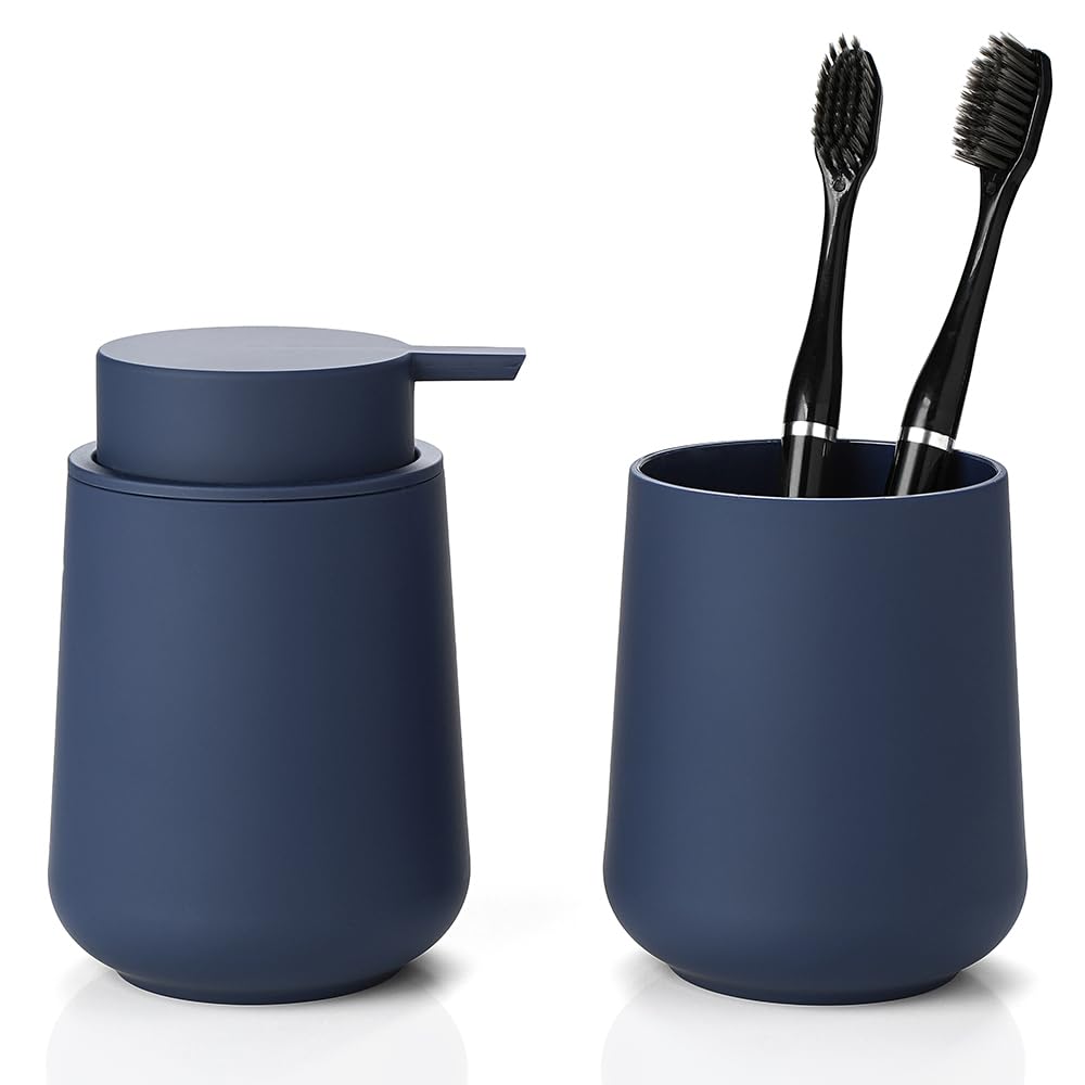 YAUKPH Bathroom Soap Dispenser and Toothbrush Holder Striped Black
