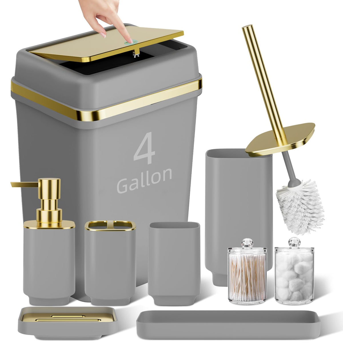 Pink Bathroom Set, 9-Piece Accessories with 4-Gallon Swing-Top Trash Can
