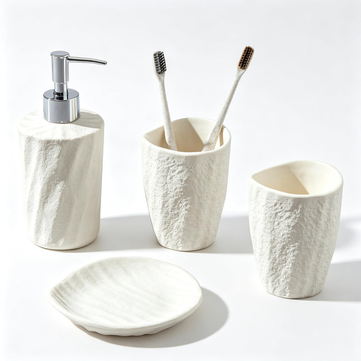 Bathroom Accessories Set, 4 PCS, Sea Bathroom Decor, Sandstone Look Beige