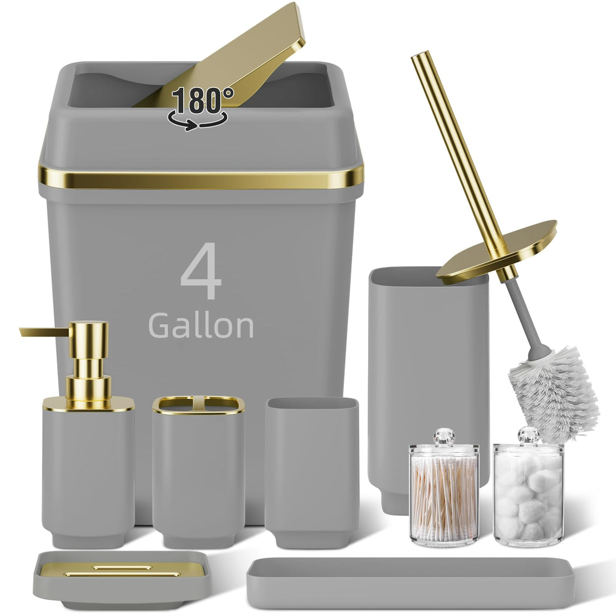 Pink Bathroom Set, 9-Piece Accessories with 4-Gallon Swing-Top Trash Can
