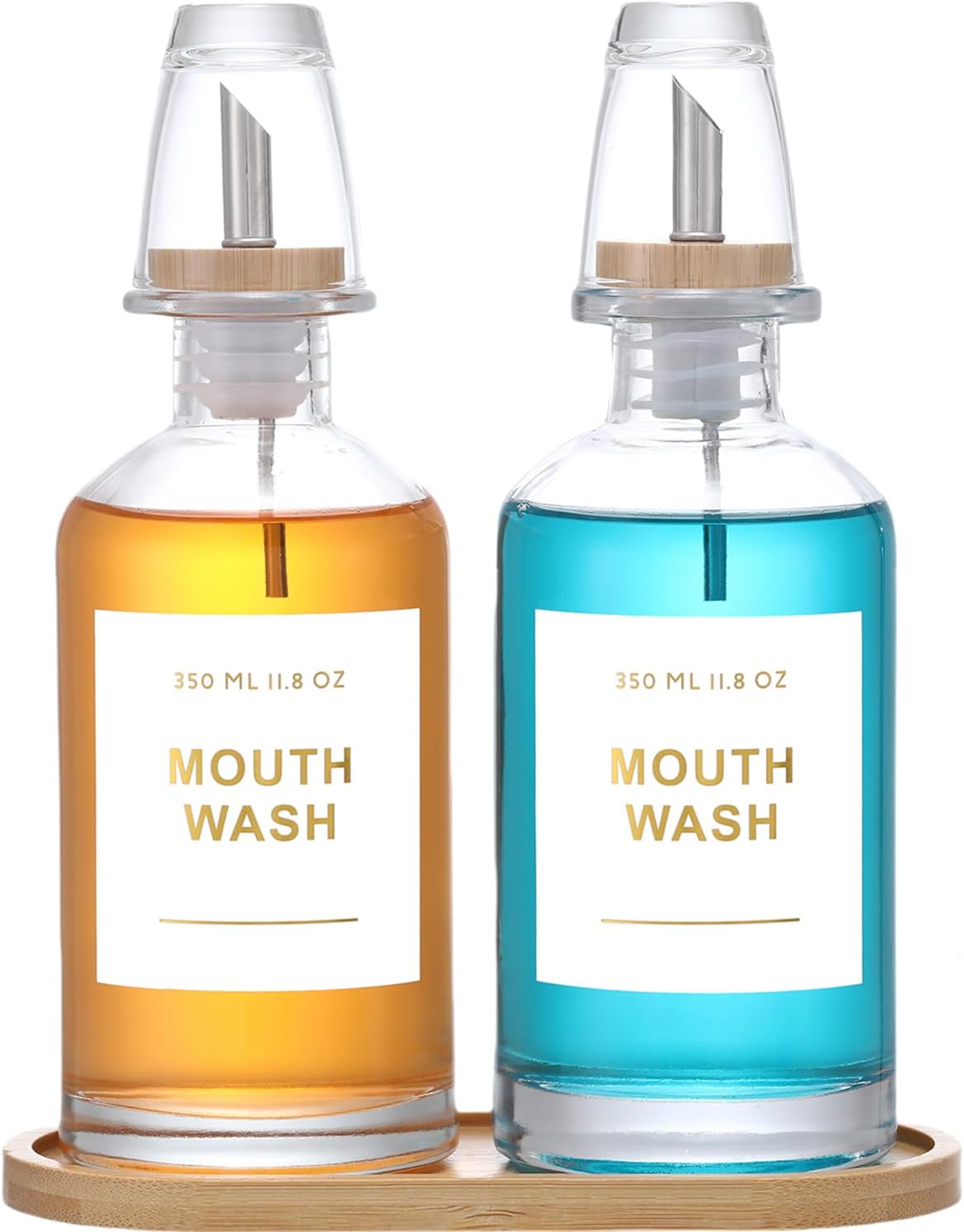 11.8OZ Glass Mouthwash Dispenser, Set of 2, Clear