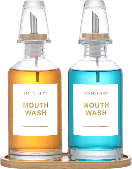 11.8OZ Glass Mouthwash Dispenser, Set of 2, Clear