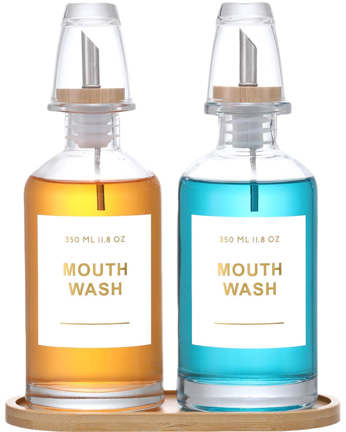 11.8OZ Glass Mouthwash Dispenser, Set of 2, Clear
