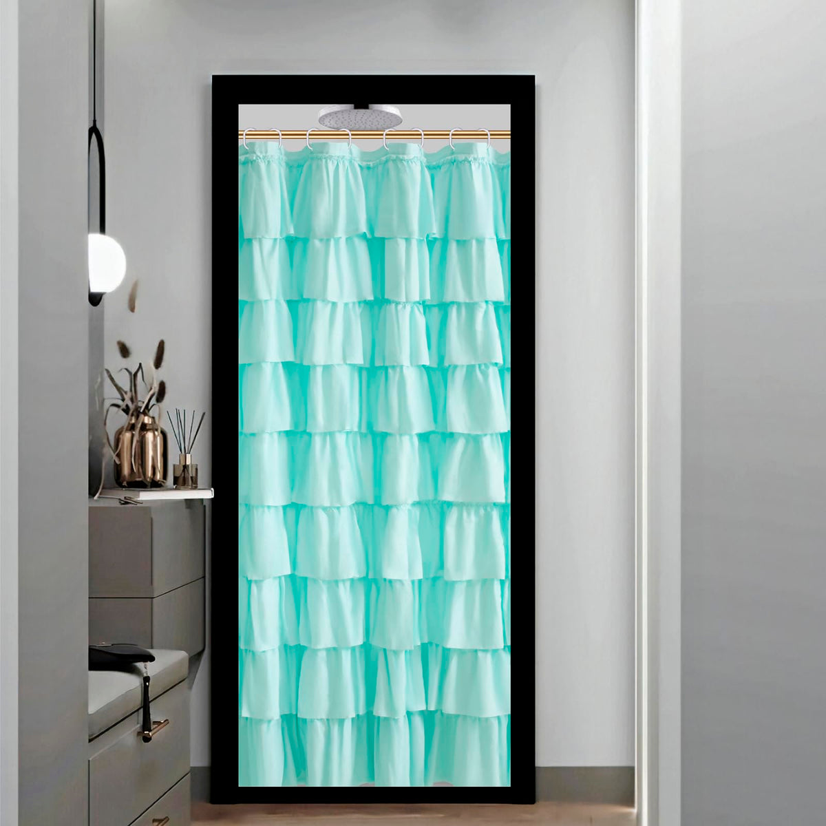 White Ruffle Shower Curtain for Bathroom,72 x 72 Inches, Farmhouse Style