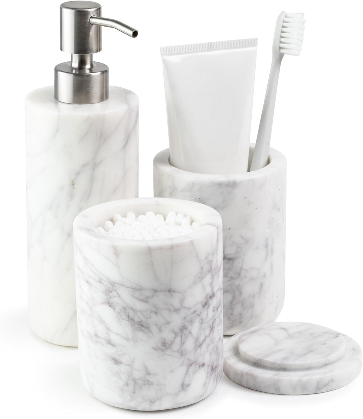 Cork & Mill Marble Bathroom Accessories Set, White Vanity Decor