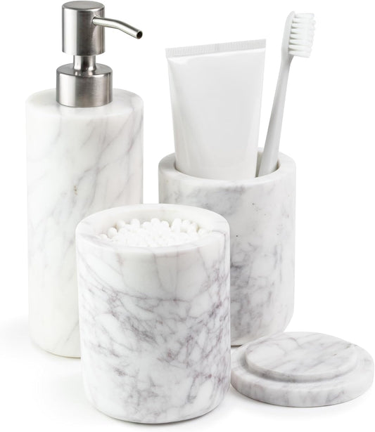 Cork & Mill Marble Bathroom Accessories Set, White Vanity Decor