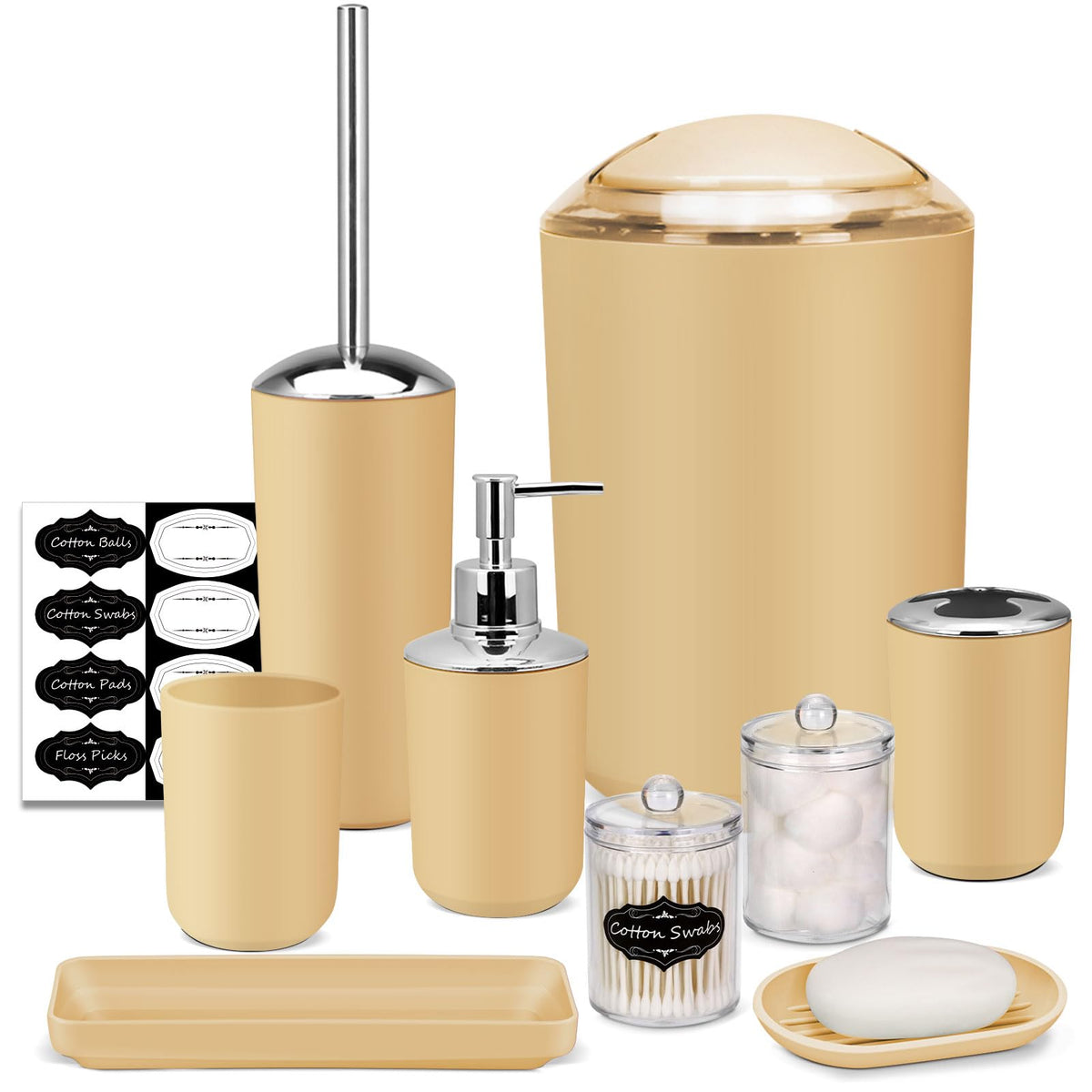 IMAVO Bathroom Accessories Set,Green Bathroom Set,7 Pieces Bathroom Accessory Set,Tray,Toilet Brush,Trash Can for Bathroom Décor and Housewarming Gifts