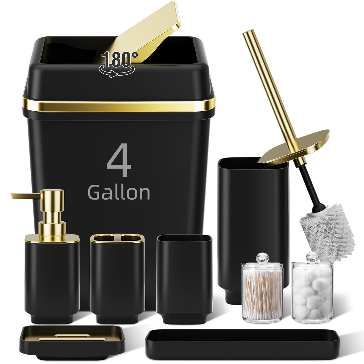 Pink Bathroom Set, 9-Piece Accessories with 4-Gallon Swing-Top Trash Can