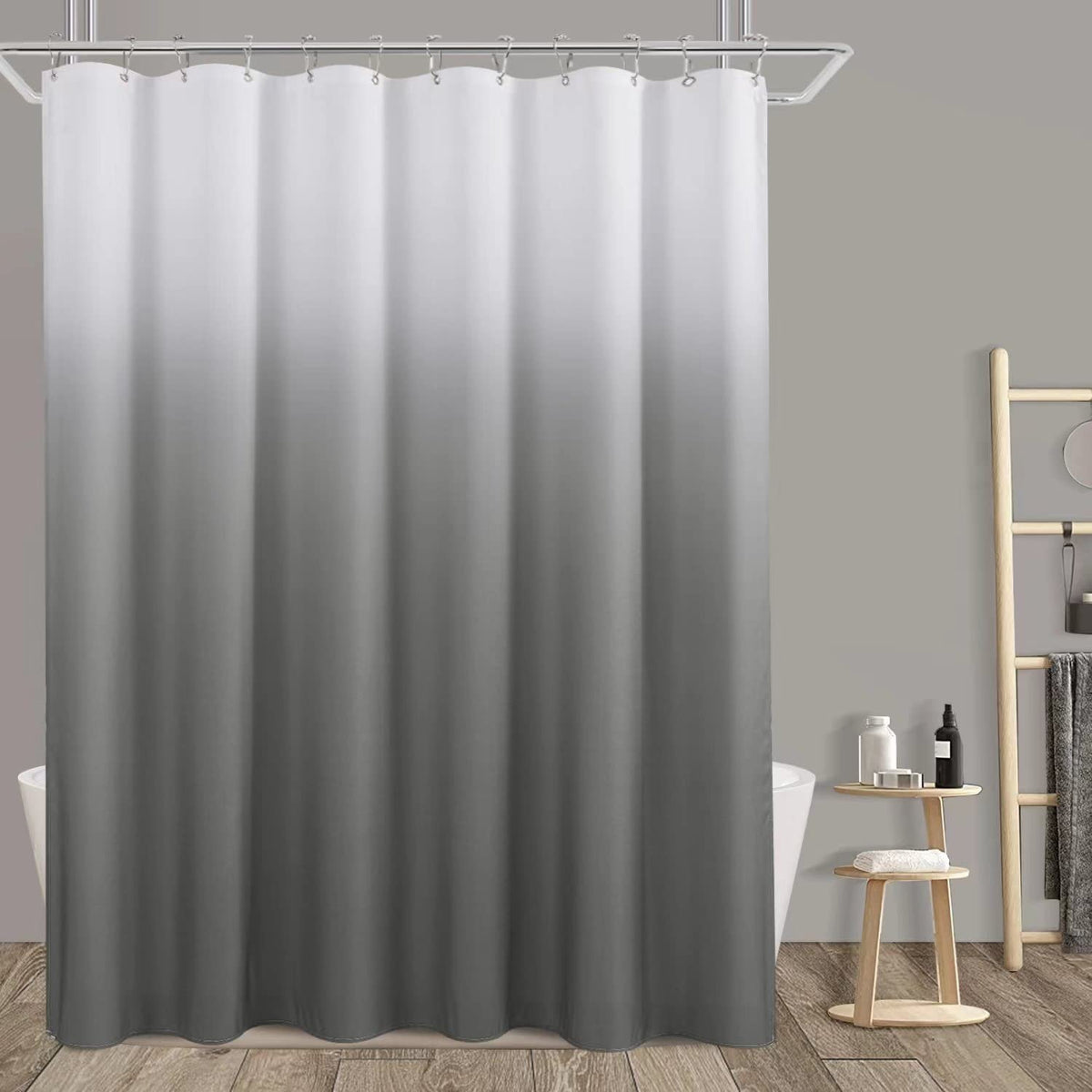 Grey and White Ombre Shower Curtain for Bathroom Luxury Hotel Spa, Machine Washable, Morden Decorative Bath Curtain, Gray Linen Textured Shower Curtains
