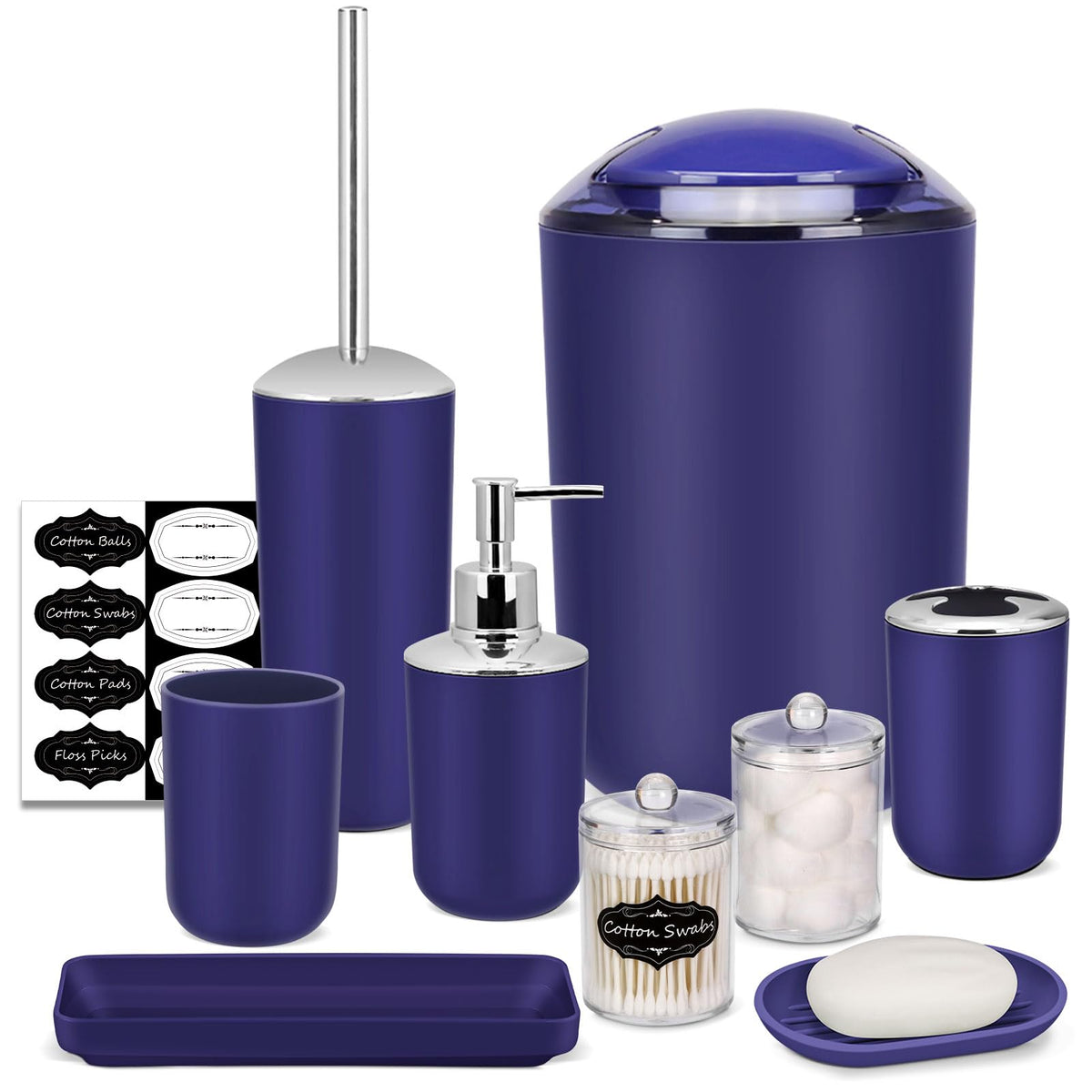 IMAVO Bathroom Accessories Set,Green Bathroom Set,7 Pieces Bathroom Accessory Set,Tray,Toilet Brush,Trash Can for Bathroom Décor and Housewarming Gifts