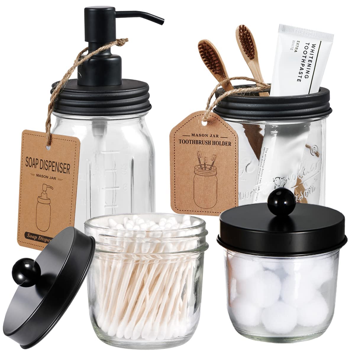 Amolliar Mason Jar Bathroom Accessories Set 4 Pcs, Oil Rubbed Bronze