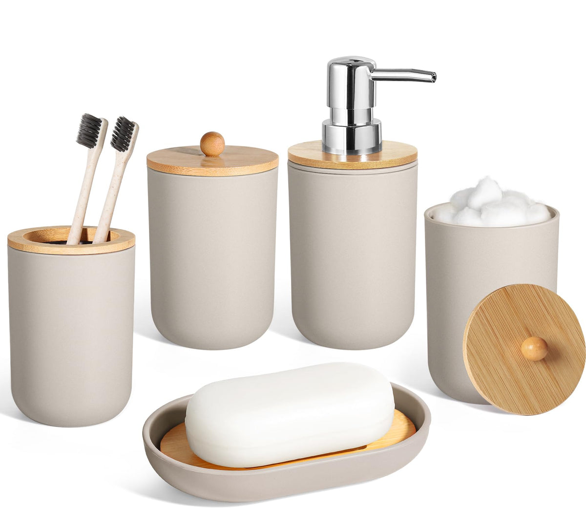 Black Bathroom Accessories Set 5 Pcs, Matte Black Bathroom Accessories, Plastic Soap Dispenser and Toothbrush Holder Set, Soap Dish, Cotton Swab Jar, Black Bathroom Set, Boho Bathroom Decor