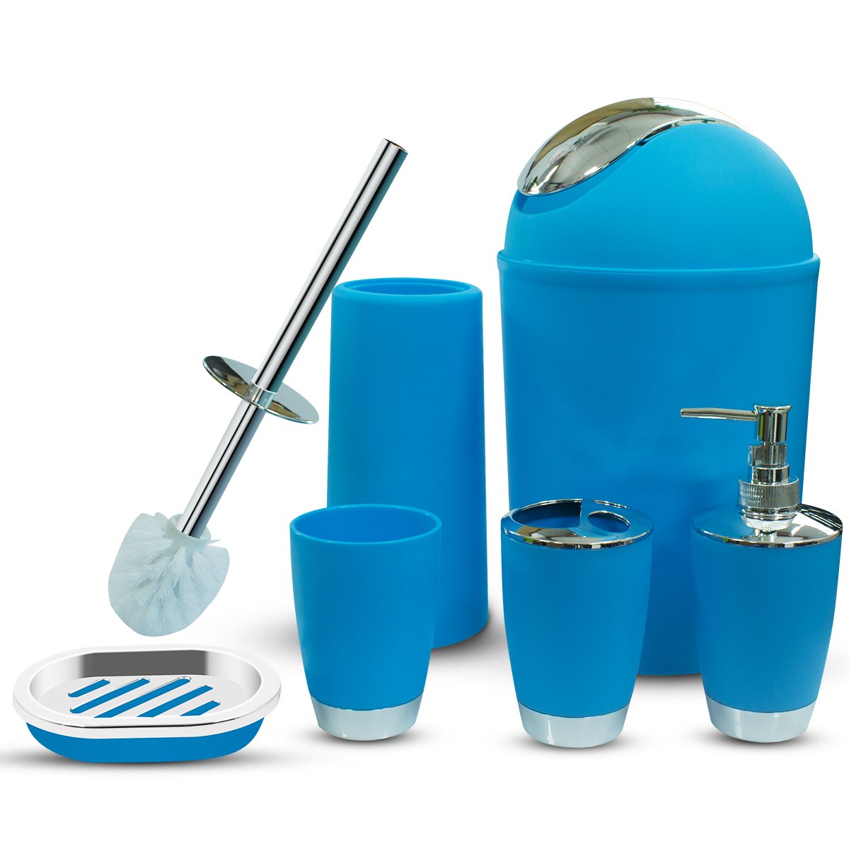 Bathroom Accessories Set, 6-Piece Plastic Gift Set, Toothbrush Holder, Toothbrush Cup, Soap Dispenser, Soap Dish, Toilet Brush Holder, Trash Can (Purple)