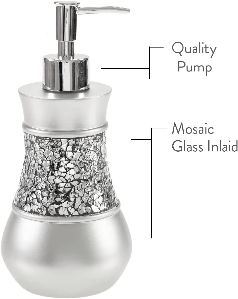 Creative Scents 4 Pc. Resin Bathroom Accessory Set | Silver Crackled Glass