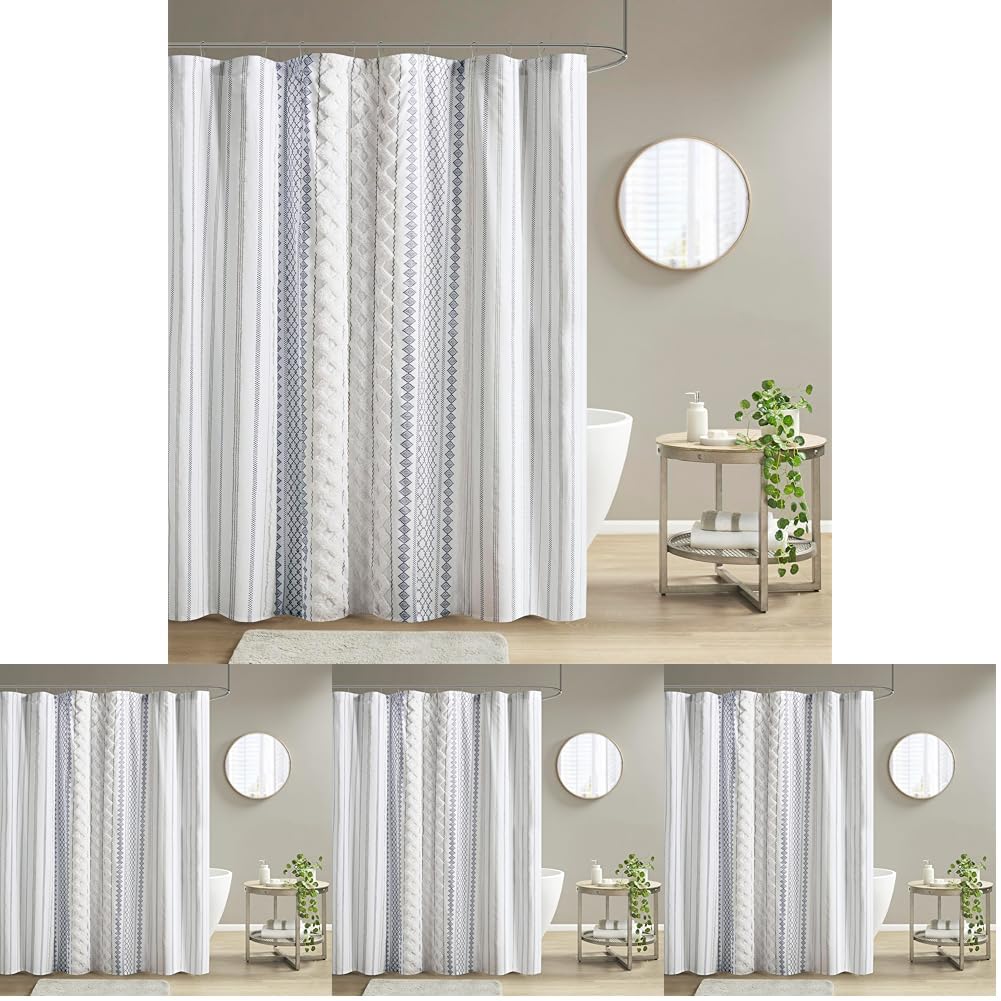 INK+IVY 100% Cotton Tufted Shower Curtain for Bathroom, Navy, 72 x 72
