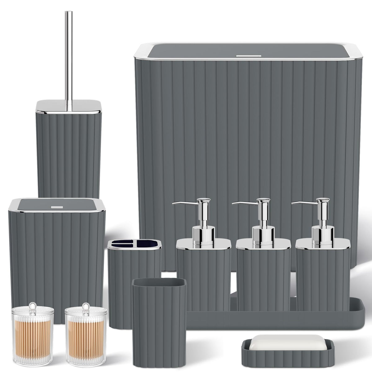 Bathroom Sets with Shower Curtain and Rugs - Elegant Bathroom Set, 27PC Bathroom Accessories Set, Green Bathroom Set, Mini Trash Can, Toilet Brush, Trash Can & Soap Dispenser