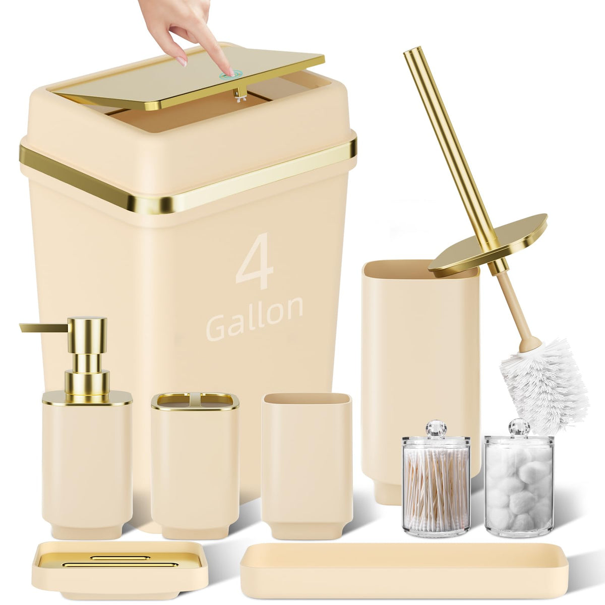 Pink Bathroom Set, 9-Piece Accessories with 4-Gallon Swing-Top Trash Can