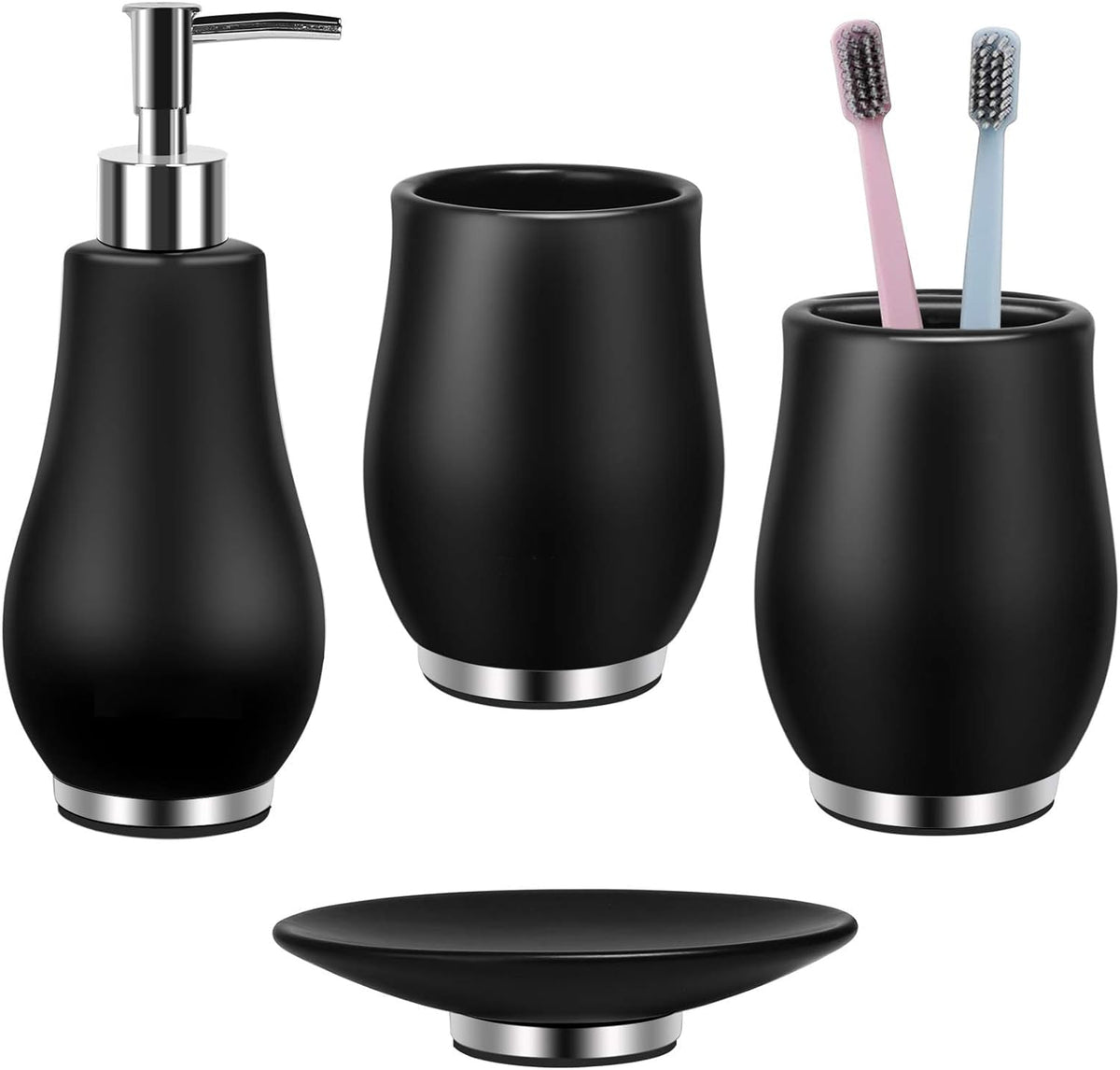 RQYIXI Ceramic Bathroom Accessories Set,White,4 Piece,Embossed Design