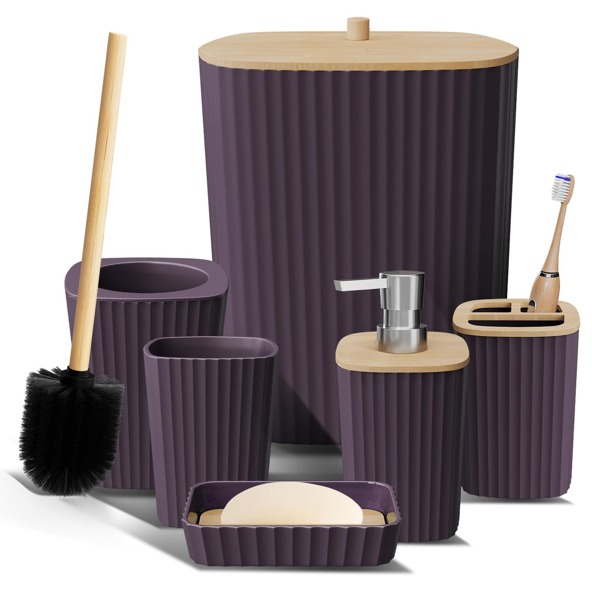Clara Clark Bathroom Set - Sage Green Bathroom Accessories Set, 6PC Bathroom Accessory Set, Bathroom Sets with Toilet Brush, Trash Can & Soap Dispenser