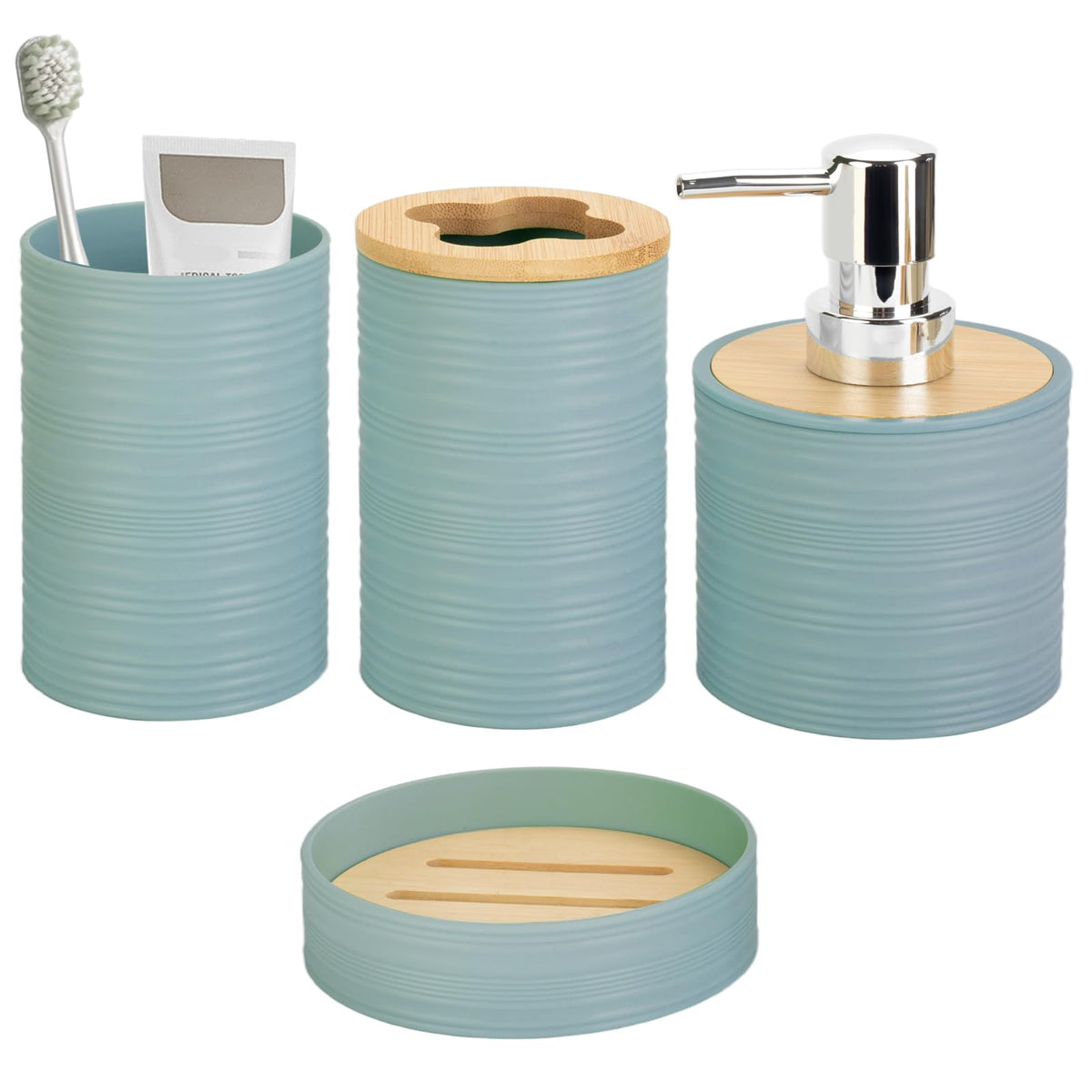 RRM 4 Piece Bamboo Bathroom Accessories Set, Boho Bathroom Decor, White