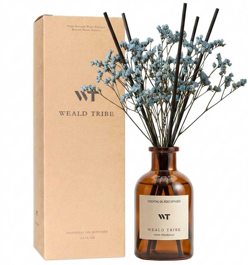 WEALD TRIBE Flower Reed Diffuser Set Clean White Linen Scent for Bathroom Air Fresheners | 4.0 fl oz Fragrance Oils with Sticks Home Fragrance Defusers | House Bedroom Office Shelf Decor & Gift