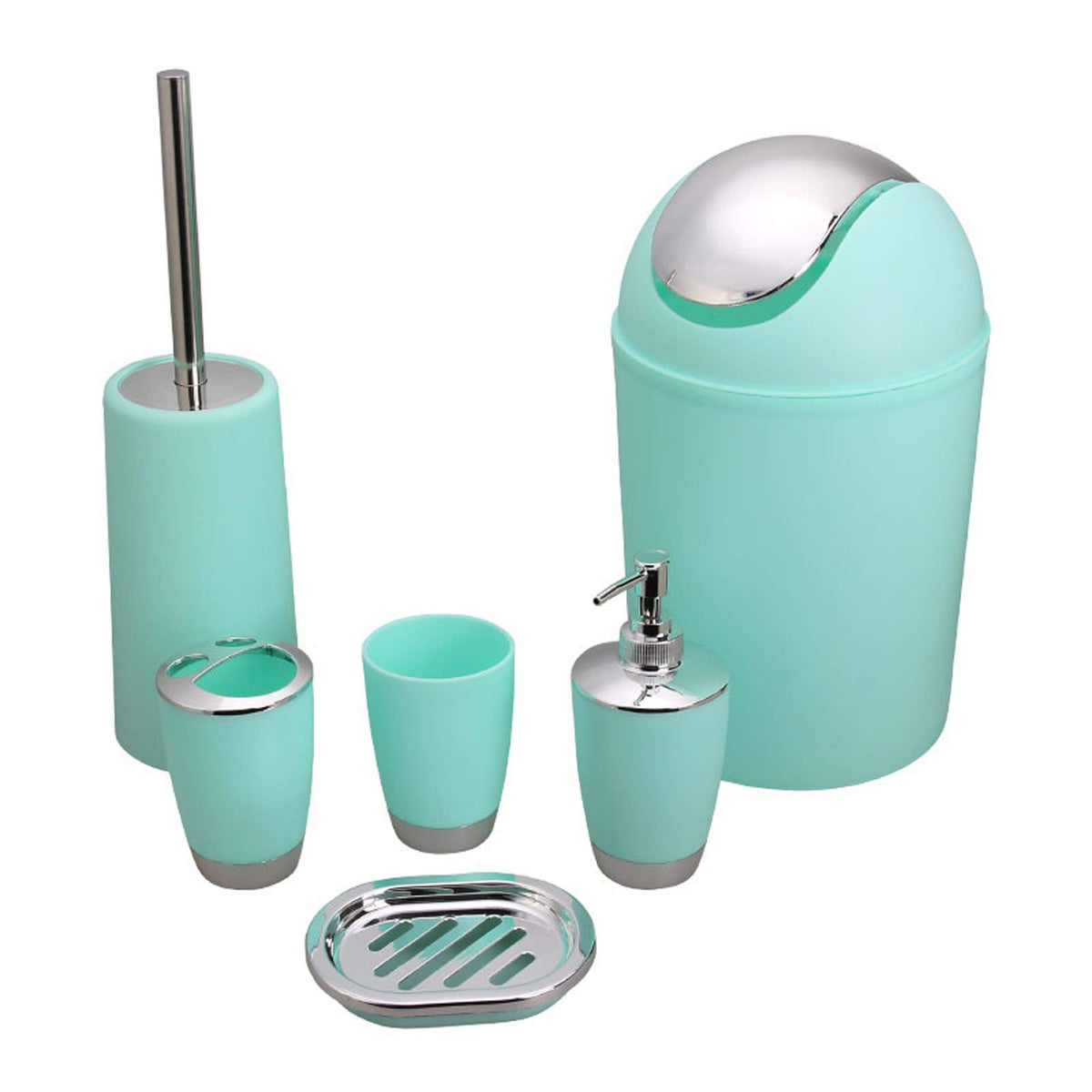 Bathroom Accessories Set, 6-Piece Plastic Gift Set, Toothbrush Holder, Toothbrush Cup, Soap Dispenser, Soap Dish, Toilet Brush Holder, Trash Can (Purple)