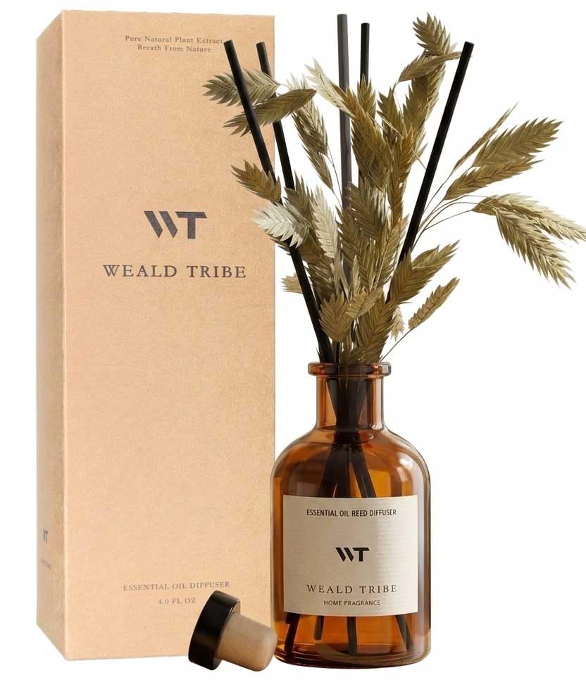 WEALD TRIBE Flower Reed Diffuser Set Clean White Linen Scent for Bathroom Air Fresheners | 4.0 fl oz Fragrance Oils with Sticks Home Fragrance Defusers | House Bedroom Office Shelf Decor & Gift