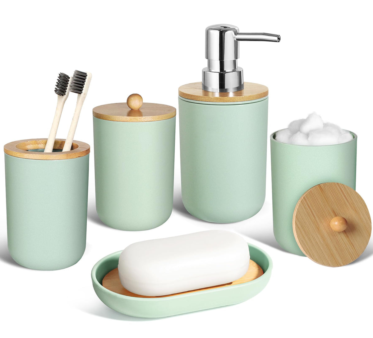 Black Bathroom Accessories Set 5 Pcs, Matte Black Bathroom Accessories, Plastic Soap Dispenser and Toothbrush Holder Set, Soap Dish, Cotton Swab Jar, Black Bathroom Set, Boho Bathroom Decor
