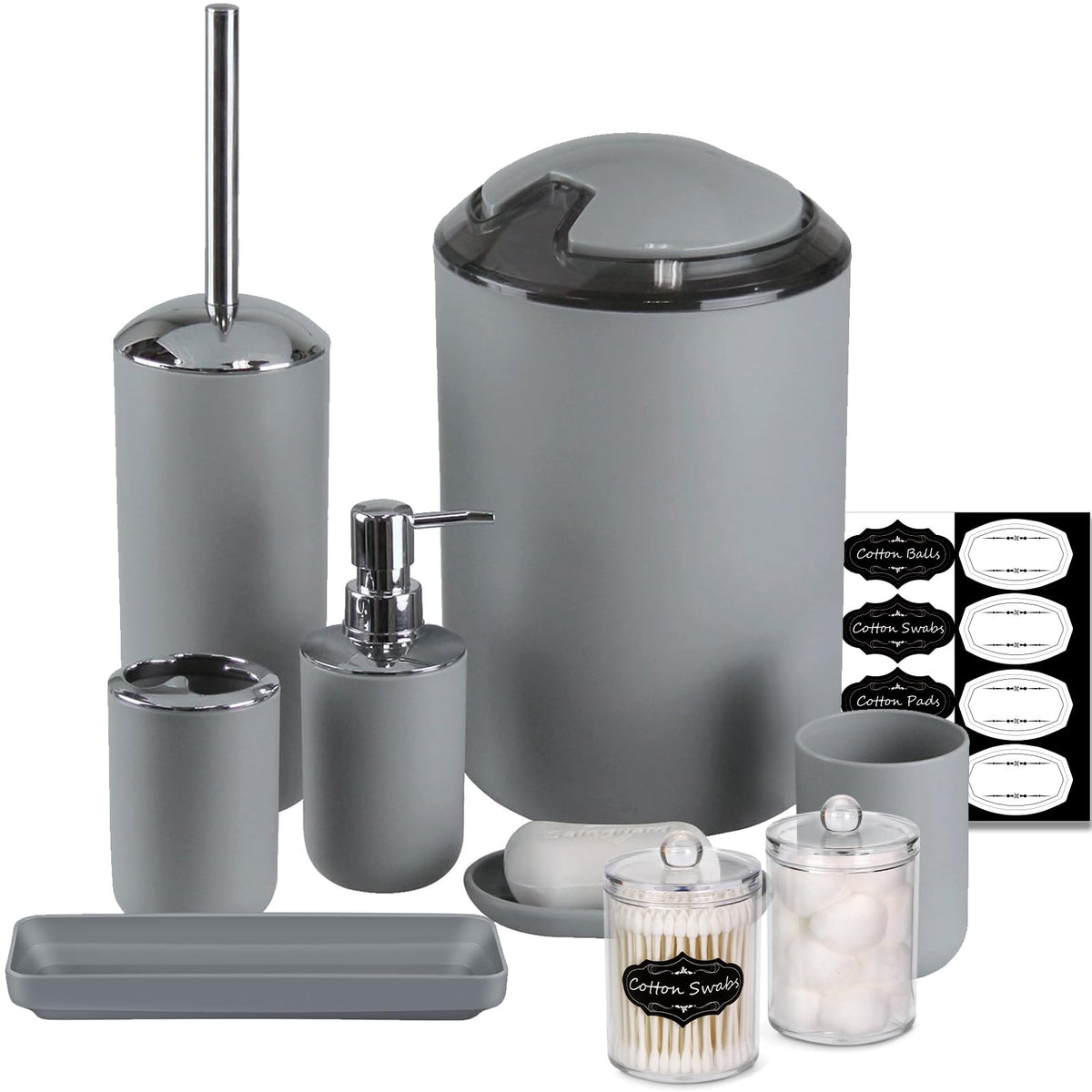 IMAVO Bathroom Accessories Set,Green Bathroom Set,7 Pieces Bathroom Accessory Set,Tray,Toilet Brush,Trash Can for Bathroom Décor and Housewarming Gifts