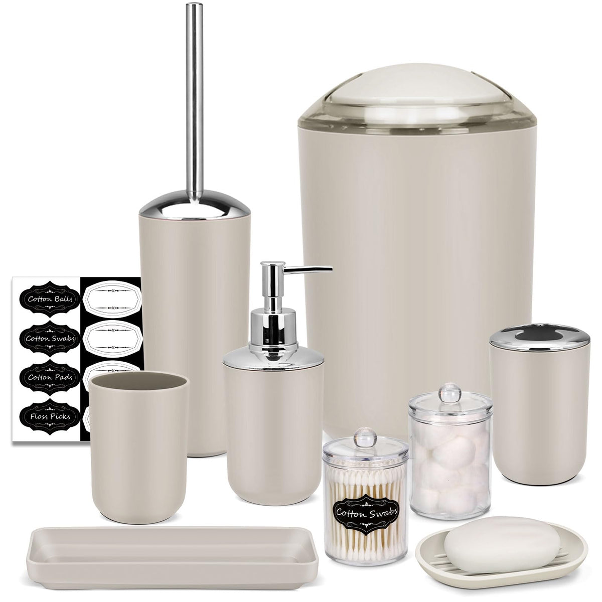IMAVO Bathroom Accessories Set,Green Bathroom Set,7 Pieces Bathroom Accessory Set,Tray,Toilet Brush,Trash Can for Bathroom Décor and Housewarming Gifts