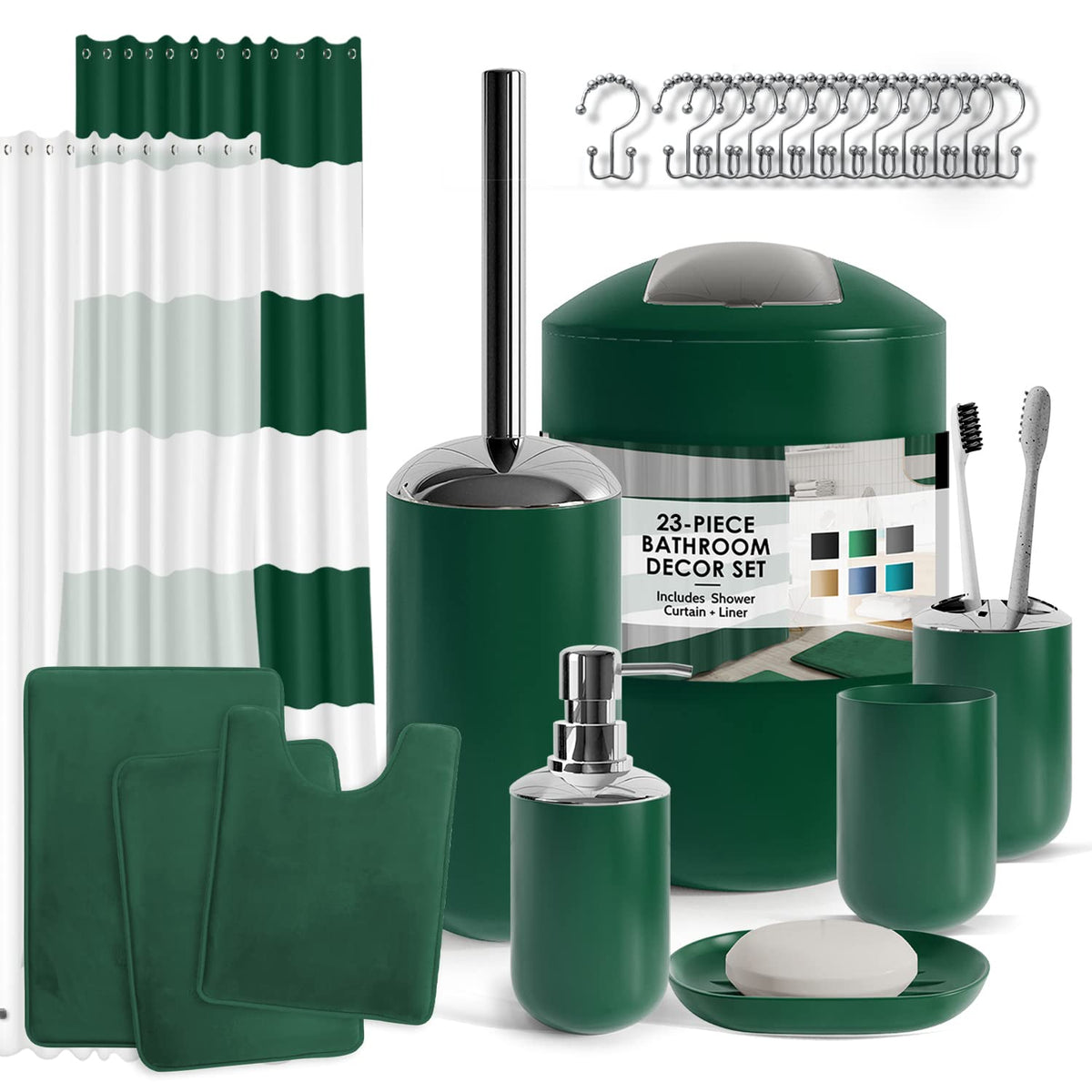 Clara Clark Bathroom Set - Navy Bathroom Accessories Set, 20PC Bathroom Accessory Set, Shower Curtain Set with Liner, Toothbrush Holder, Soap Dispenser, Soap Dish, Toilet Brush Holder, and Trash Can