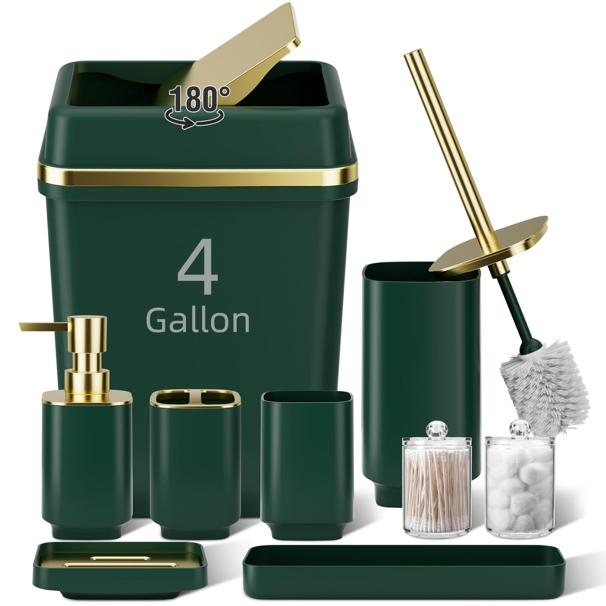 Pink Bathroom Set, 9-Piece Accessories with 4-Gallon Swing-Top Trash Can