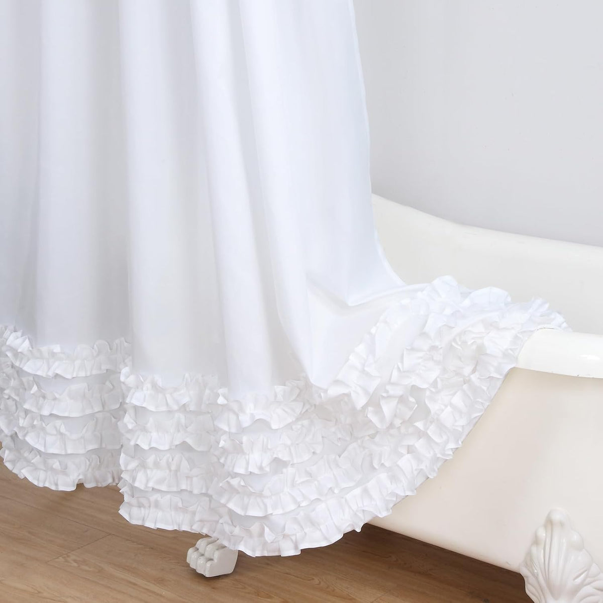 Ruffle Shower Curtain, White Fabric Shower Curtain with Handmade Ruffles, Farmhouse Chic Bath Curtains, 72" W x 72" H