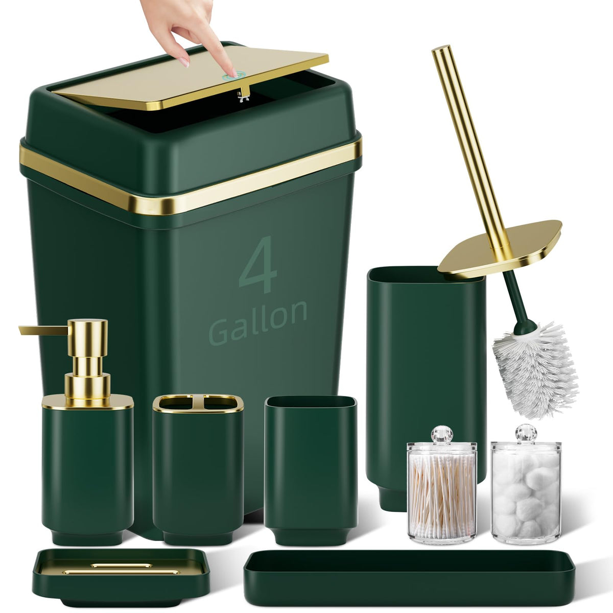 Pink Bathroom Set, 9-Piece Accessories with 4-Gallon Swing-Top Trash Can