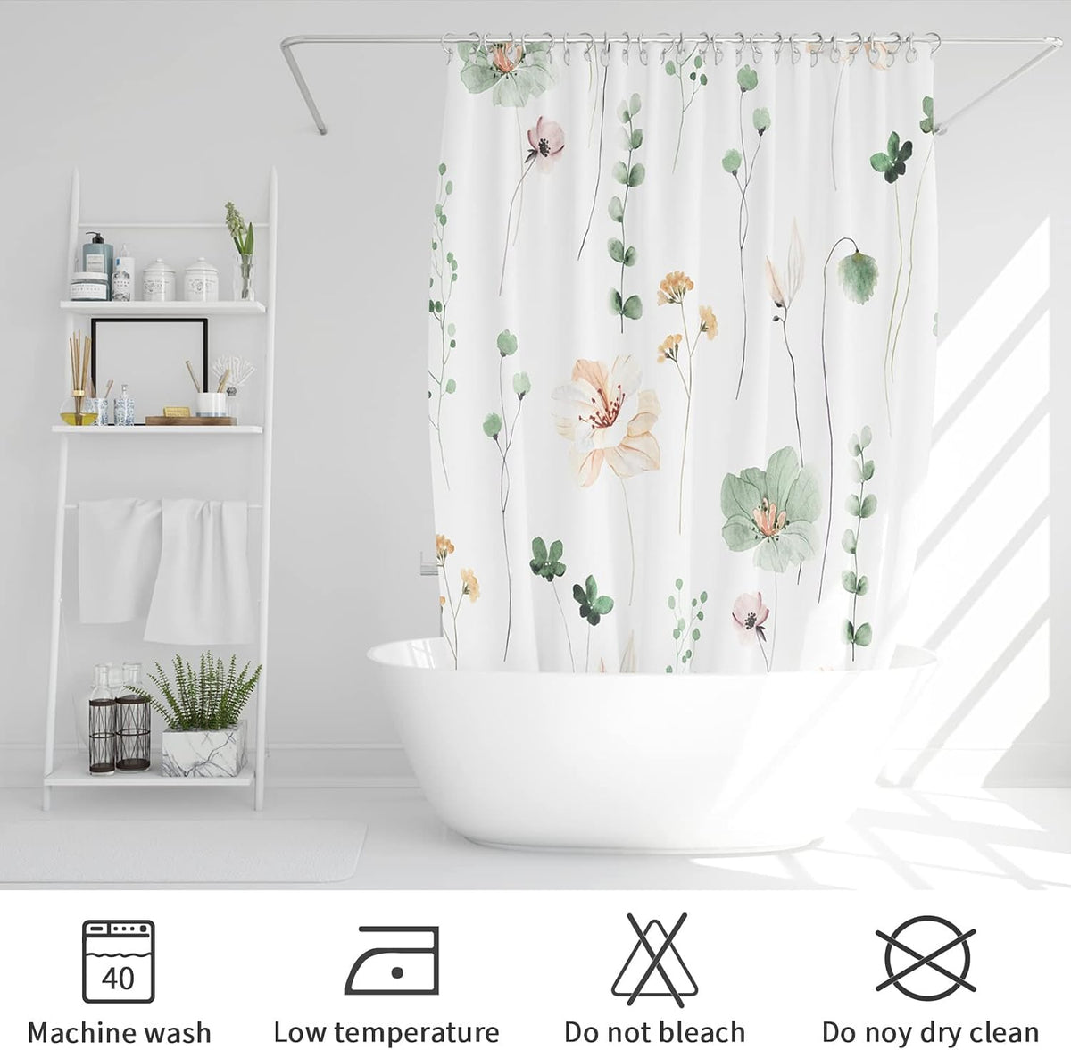 Gibelle Sage Green Beige Watercolor Floral Fabric Shower Curtain 72x72