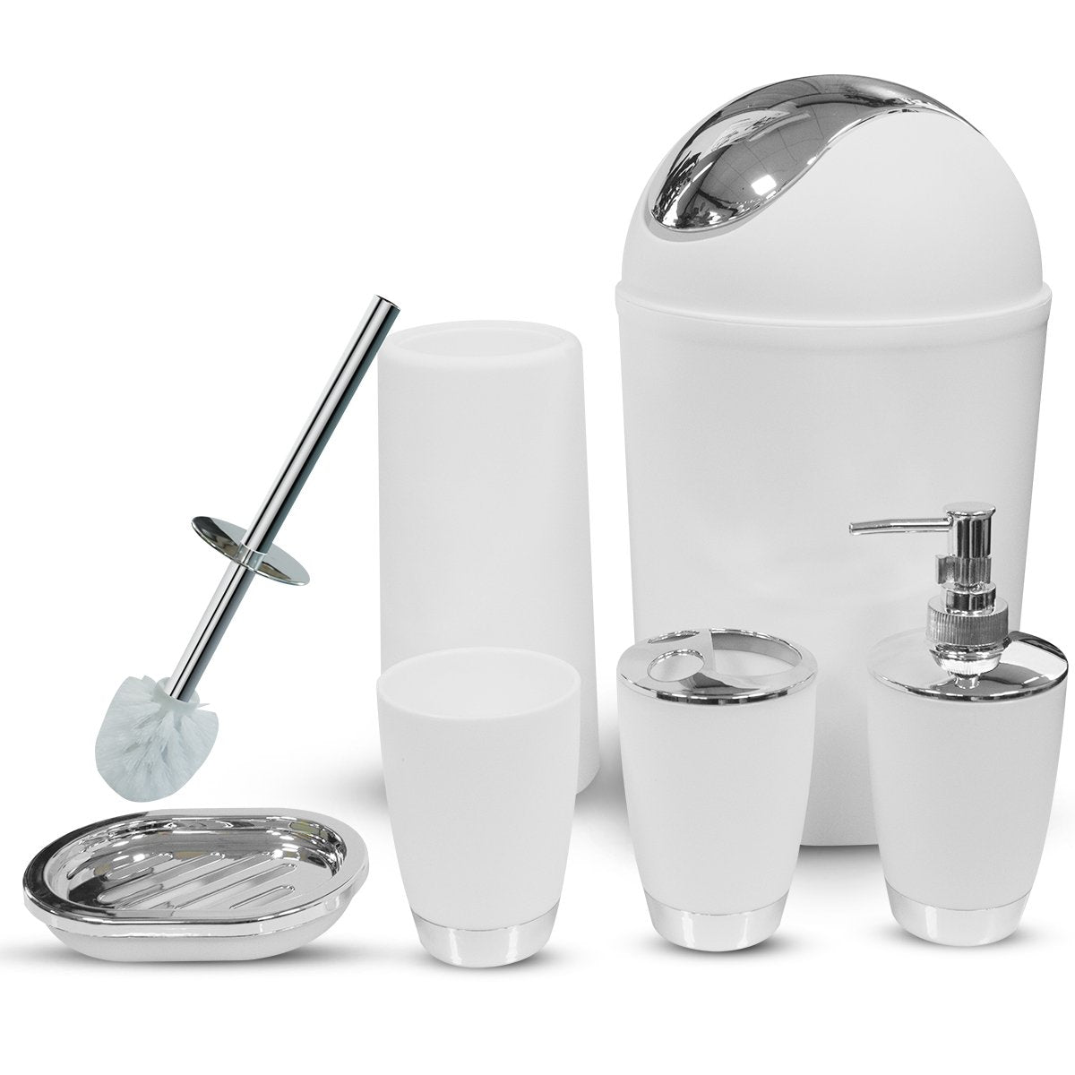 Bathroom Accessories Set, 6-Piece Plastic Gift Set, Toothbrush Holder, Toothbrush Cup, Soap Dispenser, Soap Dish, Toilet Brush Holder, Trash Can (Purple)