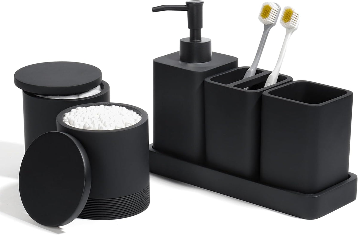 YMXYJM Bathroom Accessories Set, 6 Piece Soap Dispenser Set - Matte Black