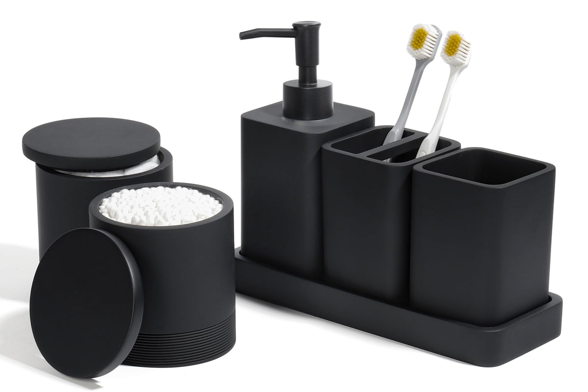 YMXYJM Bathroom Accessories Set, 6 Piece Soap Dispenser Set - Matte Black