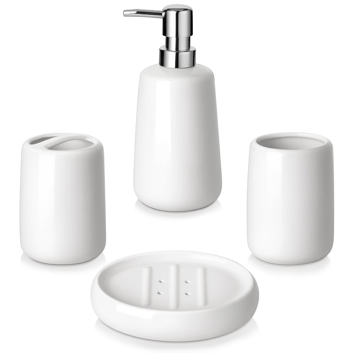 vancasso Green Bathroom Accessories Set, Ceramic Soap Dispenser and Toothbrush Holder Sets, Stoneware 4 Pcs Bathroom Sink Set for Modern Home Decor, Series Starry