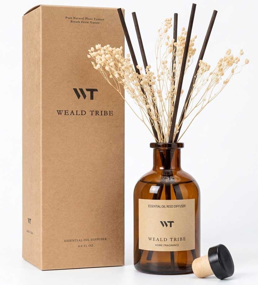 WEALD TRIBE Flower Reed Diffuser Set Clean White Linen Scent for Bathroom Air Fresheners | 4.0 fl oz Fragrance Oils with Sticks Home Fragrance Defusers | House Bedroom Office Shelf Decor & Gift