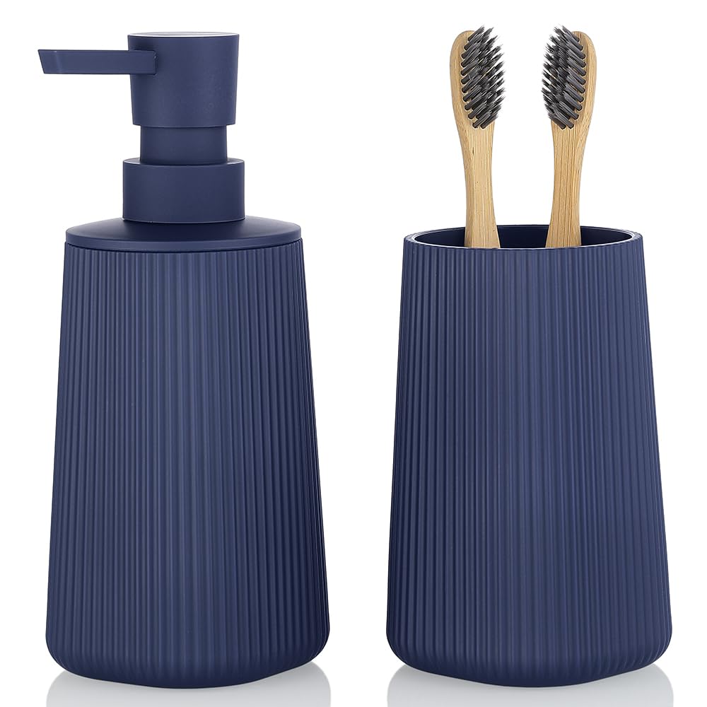YAUKPH Bathroom Soap Dispenser and Toothbrush Holder Striped Black