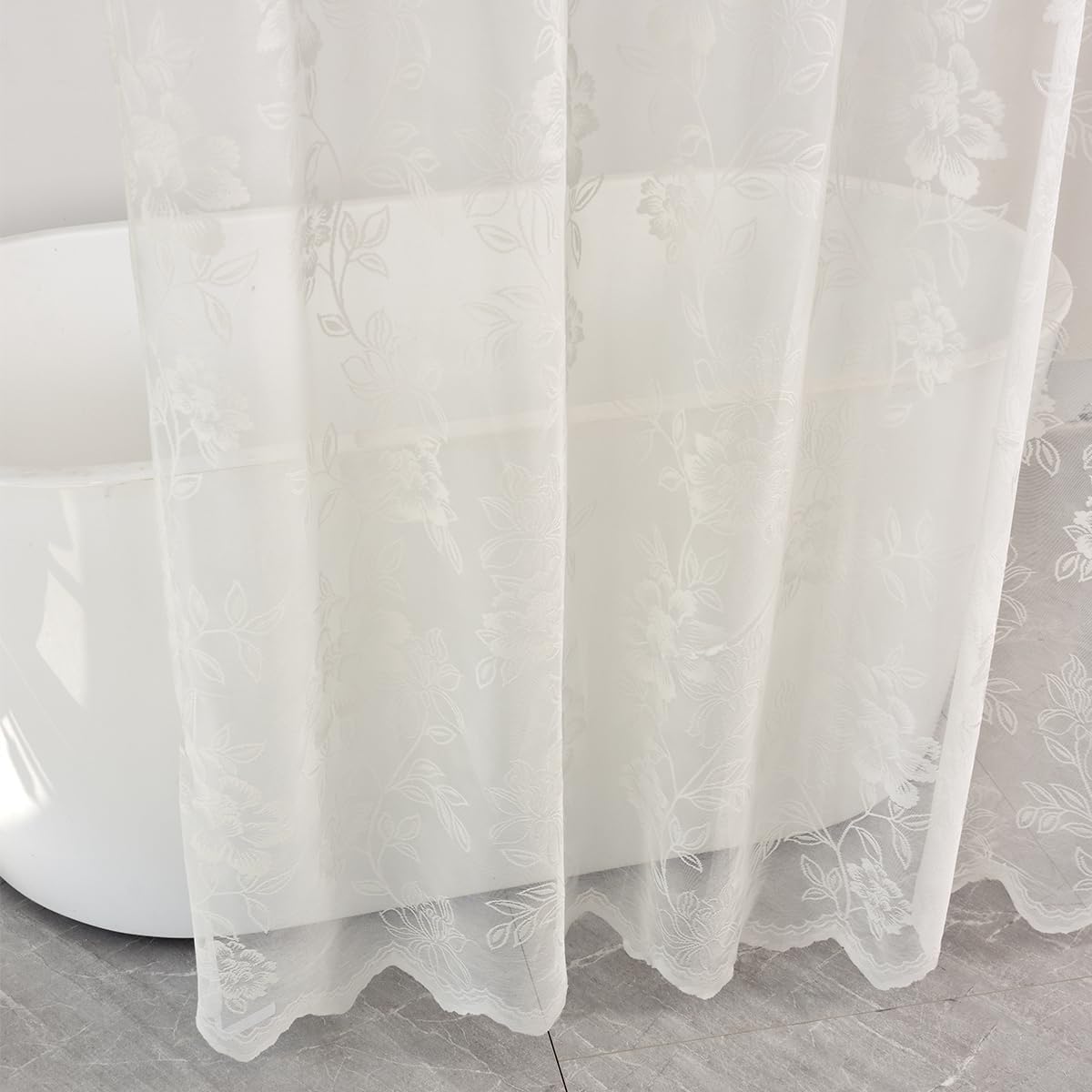 Ivory Lace Shower Curtain with Attached Valance, 72 x 72 Inch 1 Panel