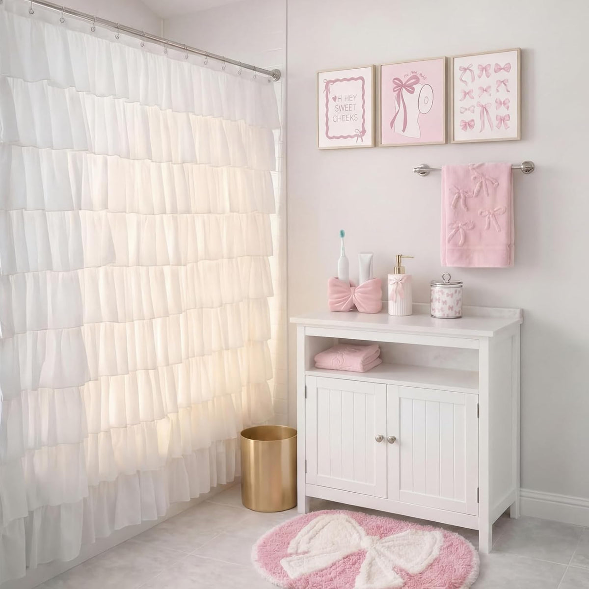 Hahafelt White Dorm Ruffle Shower Curtain 72 x 72 Inches, Ruffle