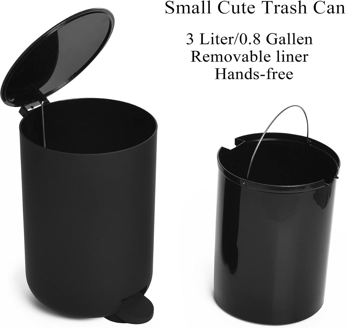 GAHEFY Black Bathroom Accessories Set with Small Trash Can 3 Liter/0.8 Gallon,Toothbrush Holder,Soap Dispenser,Vanity Tray,Toilet Brush and Holder Black 5pcs
