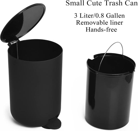 GAHEFY Black Bathroom Accessories Set with Small Trash Can 3 Liter/0.8 Gallon,Toothbrush Holder,Soap Dispenser,Vanity Tray,Toilet Brush and Holder Black 5pcs